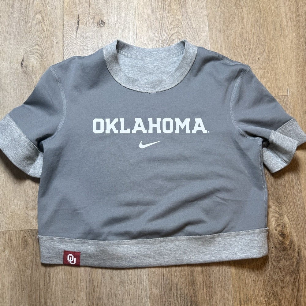 Nike Womens Oklahoma University OU Sooners Crop Crew Sweatshirt REVERSIBLE S
